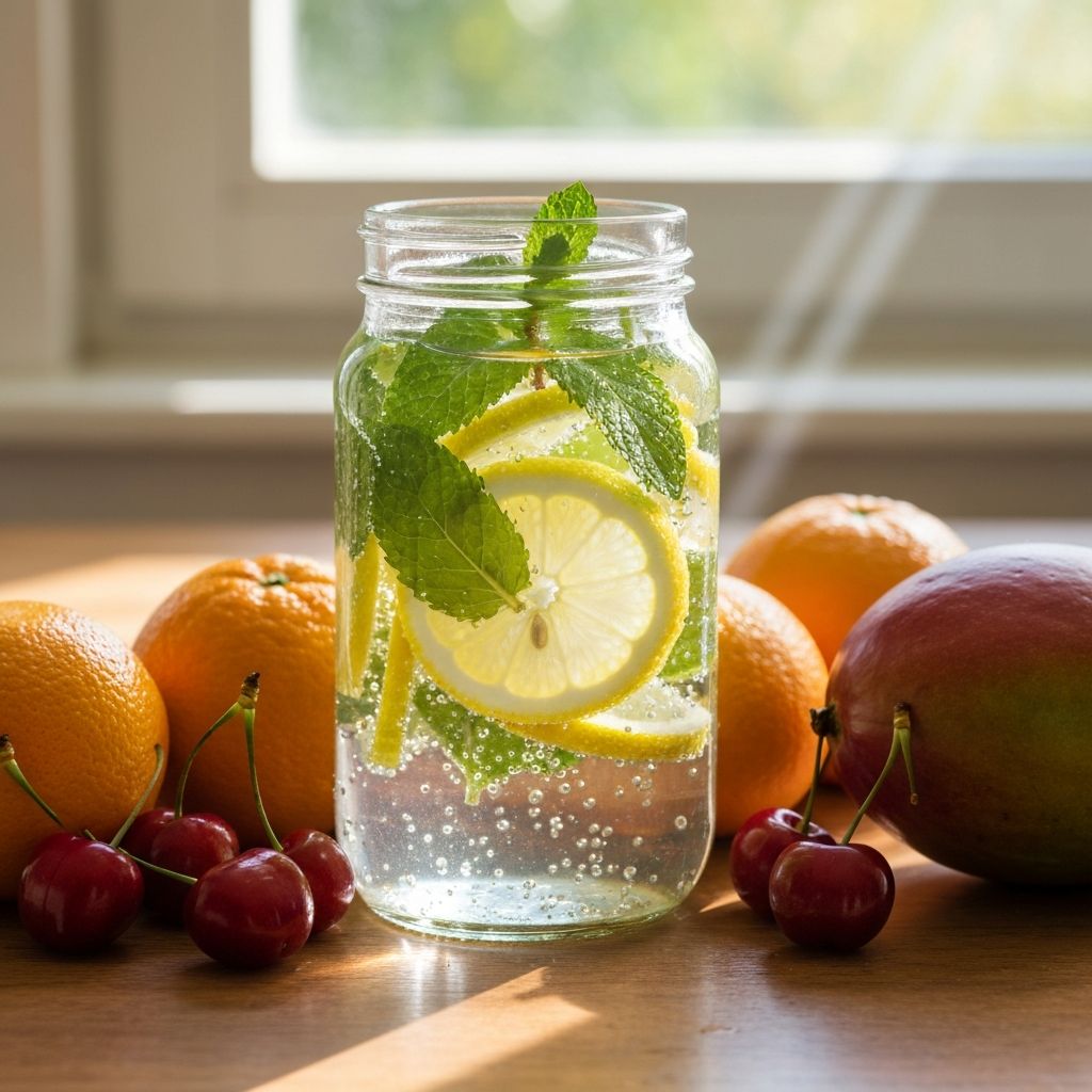 Glass of water with fresh mint and lemon